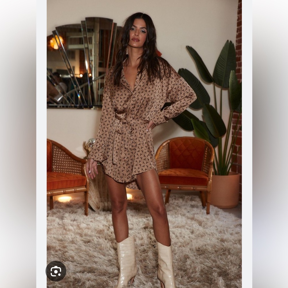 Gorgeous After Dark Brown Retro Satin Mini Dress NWOT Brand new